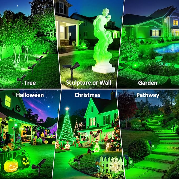 T-SUNUS Green Solar Landscape Spot Lights 4 Pack, IP65 Waterproof Garden Outdoor Spotlights Auto On/Off for St. Patrick's Day Halloween Christmas, Security Spotlight for Flag Tree Patio Driveway Pond