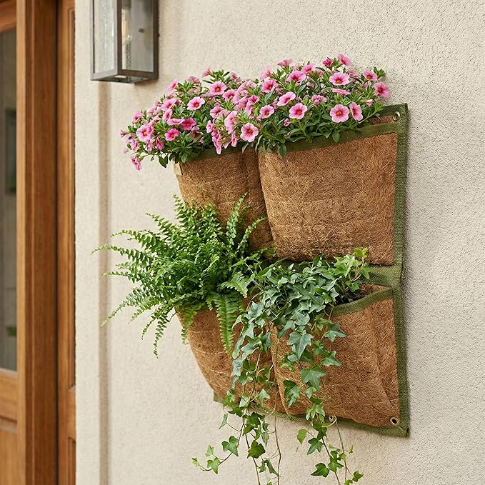 Vertical Garden Planter, 4 Pocket, Vertical Planter, wall planters for Outdoor Plants, Plant wall, Hanging planters for Indoor Plants, for Herbs, Patio Decor, Balcony Decor, Indoor Garden