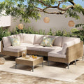 7-Piece Patio Furniture Set, Outdoor Wicker Sectional Sofa with Coffee Table, Anti-Slip & Thick All-Weather Cushions for Party,Garden,Backyard, Beige
