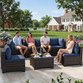 LEVELEVE 7 Pieces Outdoor Patio Furniture Sets,Rattan Conversation Sectional Set,Manual Weaving Wicker Patio Sofa with Tea Table