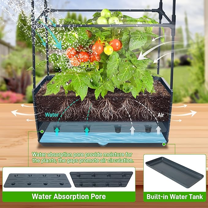 2 Packs Raised Garden Bed Tomato Planter Box with Trellis, 55.2" Self-Watering Tomato Cage with Rectangular Trellis for Climbing Plants Flowers Vegetables Vine in Patio Garden Indoor Outdoor