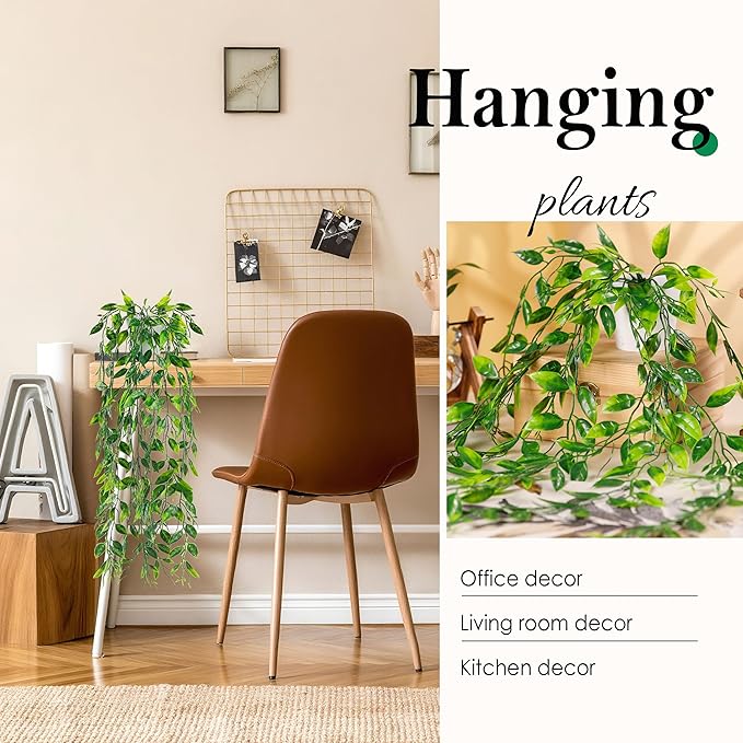 Der Rose 8Pcs Fake Plants Hanging Artificial Ivy Vine Faux Eucalyptus Hanging Plants for Home Boho Wall Shelf Indoor Outdoor Decor (White Pots)