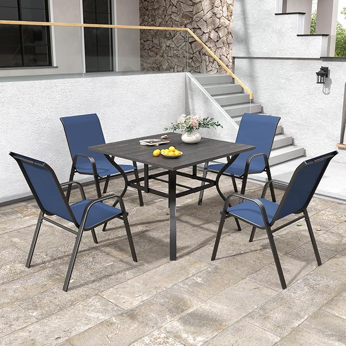 Patio Chairs Set of 6, Stackable Outdoor Dining Chairs for All Weather Textilene Fabric & Metal Frame, Outdoor Chairs Set for Backyard Deck Garden