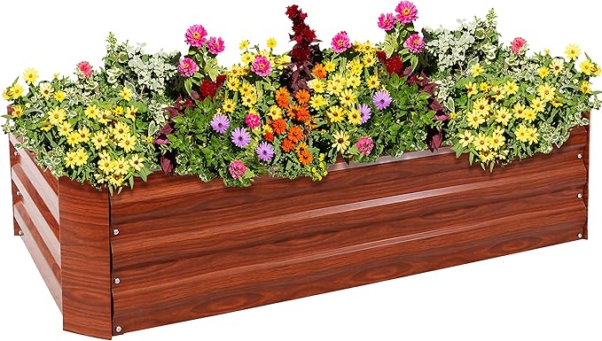 Sunnydaze 11.75" H Raised Metal Garden Bed - Galvanized Raised Garden Bed Outdoor for Vegetables and Flowers - Woodgrain - 4' x 2' Rectangle
