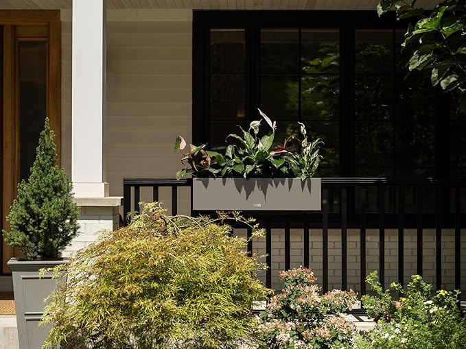 Veradek Block Series Railing Planter - Rectangular Flower Box for Outdoor Balcony/Fence | Durable All-Weather Use with Adjustable Brackets | Modern Décor for Flowers, Succulents, Hanging Plants