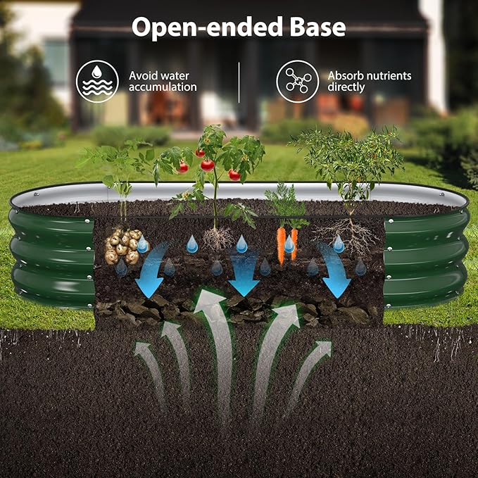 Raised Garden Bed Kit, 5x2x1 ft Galvanized Planter Box Outdoor with Safety Edging, Large Metal Raised Beds for Gardening Vegetables Flower Fruits (Moss Green)
