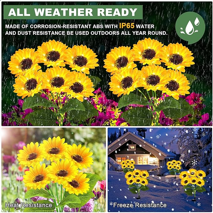 2 Pack with 12 Sunflower Solar Lights Outdoor Garden Decor,Solar Flowers Lights Waterproof,Sunflowers Gifts for Mom Women Grandma Birthday,Decorative Stakes Lights for Landscape Yard Patio Lawn