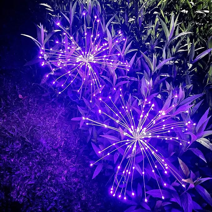 JJGoo Solar Firework Lights, 2 Pack 180 LEDs 2 Lighting Modes Solar Lights Outdoor Waterproof for Garden Patio Walkway Pathway Party Wedding Christmas Decorative - Purple