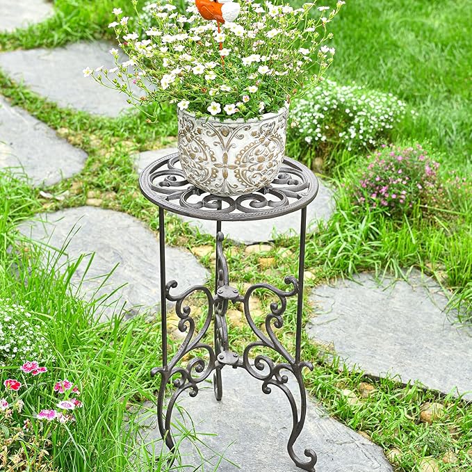 Sungmor Heavy Duty Cast Iron Potted Plant Stand,19.3-Inch 1 Tier Metal Planter Rack,Decorative Flower Pot Holder,Vintage & Rustic Style Indoor Outdoor Garden Pots Container Supports