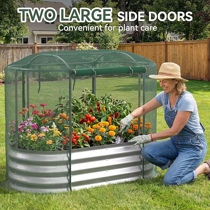 Raised Garden Bed with Sprinkler Timer and Self-Watering System, 4x2x1 ft Elevated Planter Boxes Outdoor with Mesh Cover, Galvanized Raised Beds for,Vegetables,Flowers, Backyard, Patio