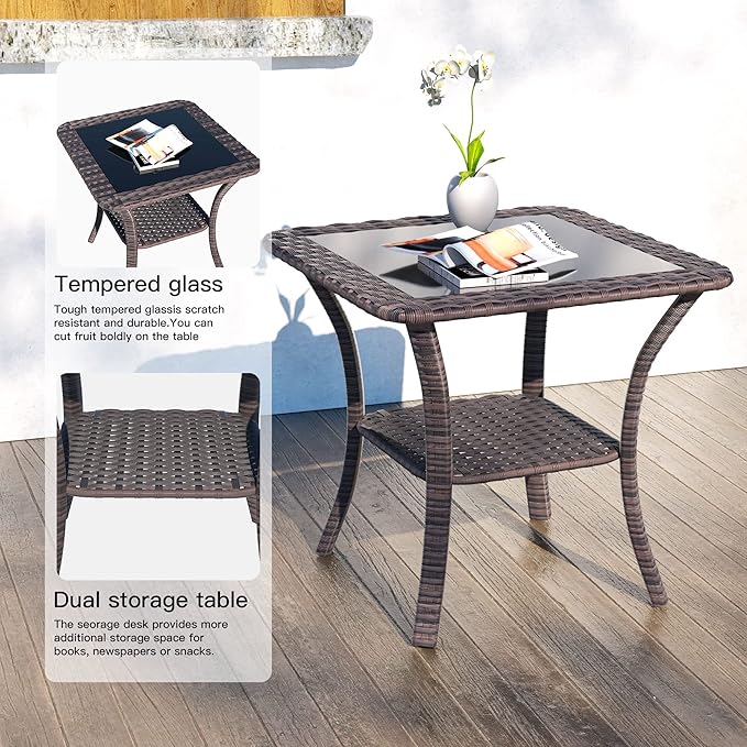 Kullavik 13 Pieces Outdoor Patio Furniture Set,PE Wicker Rattan Sectional Sofa Patio Conversation Sets with 43" 55000BTU Gas Propane Fire Pit Table,Swivel Rocking Chairs Set,Sand