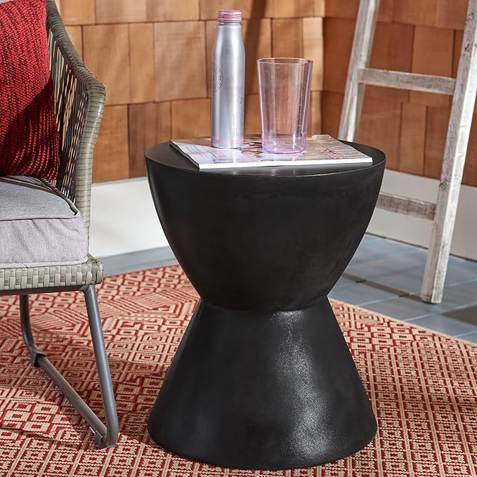 Safavieh Outdoor Athena Black Modern Concrete Round Accent Table