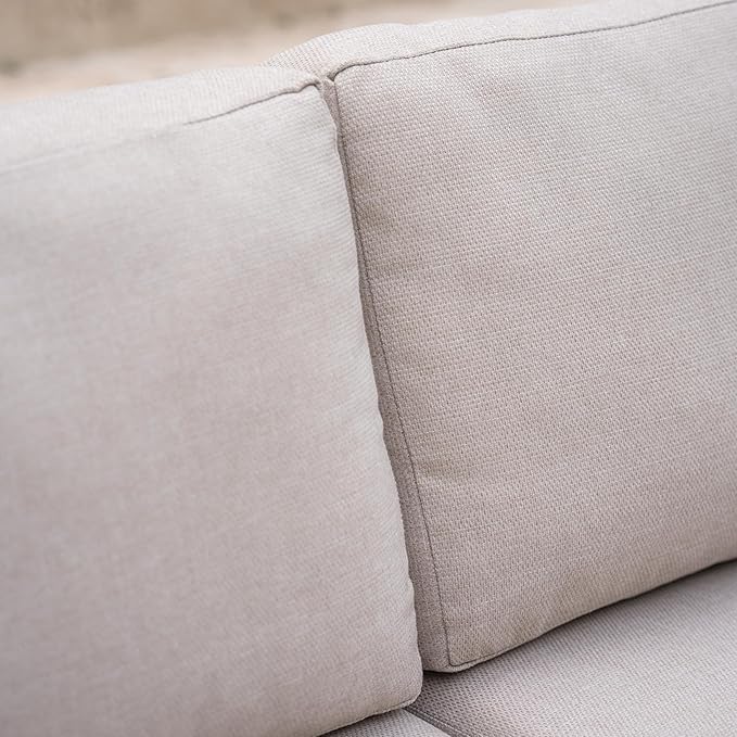 Acanva Modern All-Weather Aluminum Outdoor Patio Sofa with Thick Cushions, Olefin Fabric Sunroom Backyard Furniture, Couch Light Khaki