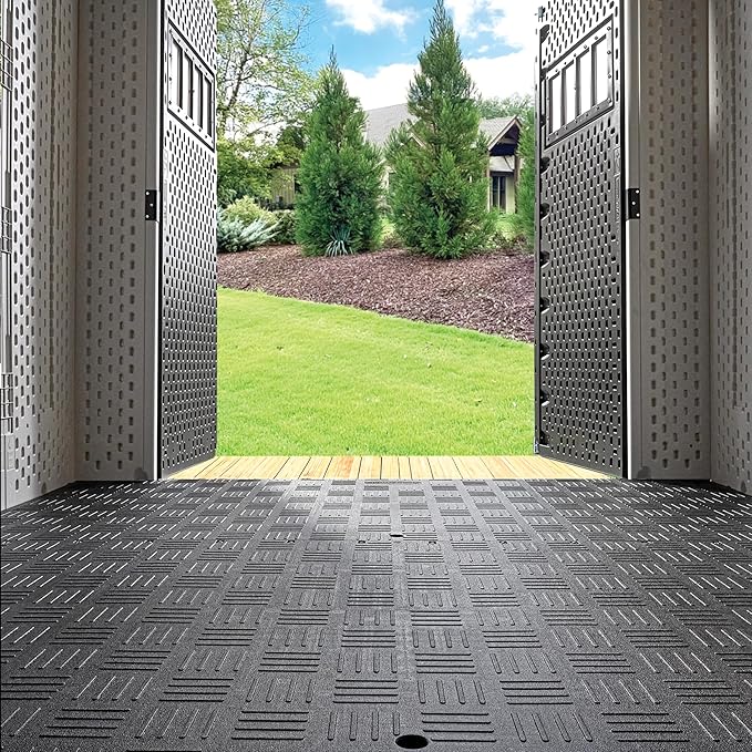 Rubbermaid Resin Outdoor Storage Shed With Floor (7 x 7 Ft) Weather Resistant, White, Organization for Home/Backyard/Garden Tools/Lawn Mower/Bike Storage/Pool Supplies