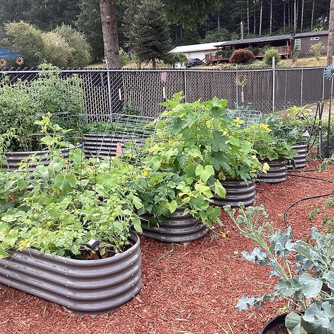 A ANLEOLIFE 12-Pack Galvanized Raised Garden Beds Outdoor, 18" Deep Modular Metal Planter Box Kit, Whole Backyard Farm Garden System with Oval Heart & Round Beds for Vegetable & Flowers, Quartz Grey