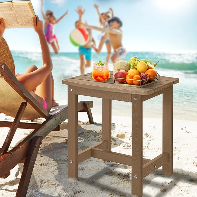 Y&M Outdoor Side Table, HIPS Adirondack Small Single Table, Waterproof Square Outside Table, Balcony Modern End Tables for Patio, Pool, Beach, Porch, Deck, Indoor or Outdoor Use (Brown, 2 Pack)