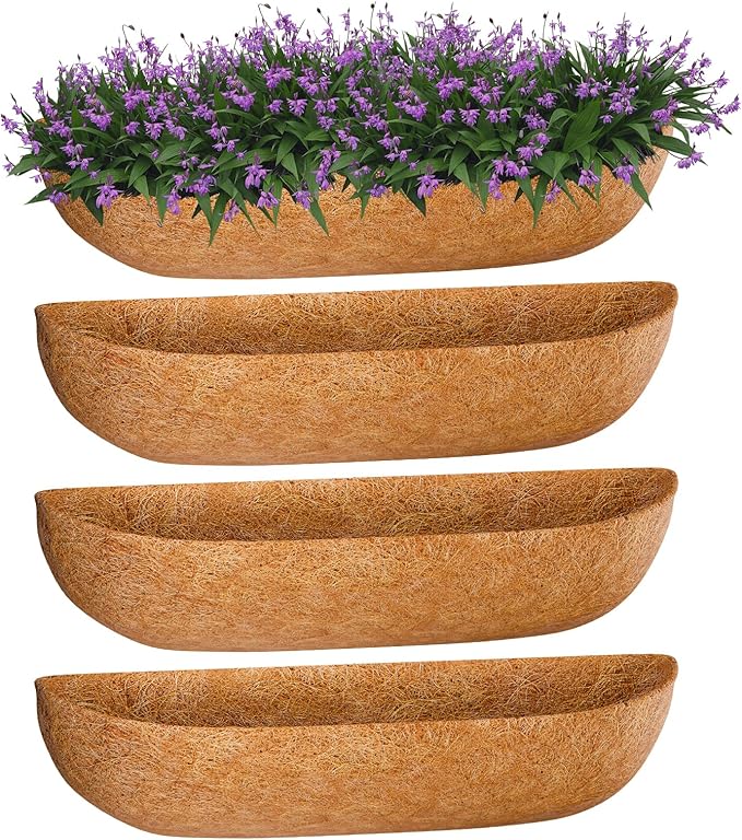 ZeeDix 30 Inch Trough Coconut Liners for Planters - 100% Natural Coconut Coir Fiber Planter Liners Replacement for Window Boxes, Wall Baskets, Deck Flower Boxes, Garden Railing Fence Troughs (4Pack)