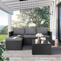 3-Piece Outdoor Patio Sectional Sofa Set with Glass Coffee Table & Ottoman — All-Weather PE Rattan Conversation Furniture, Black Rattan & Grey Cushions, Perfect for Garden, Backyard, Deck, Grey