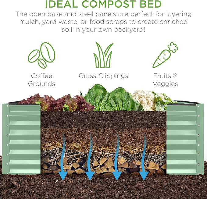 Best Choice Products 6x3x2ft Outdoor Metal Raised Garden Bed, Deep Root Box Planter for Vegetables, Flowers, Herbs, 269 Gallon Capacity, 100% Non Toxic Materials - Sage Green