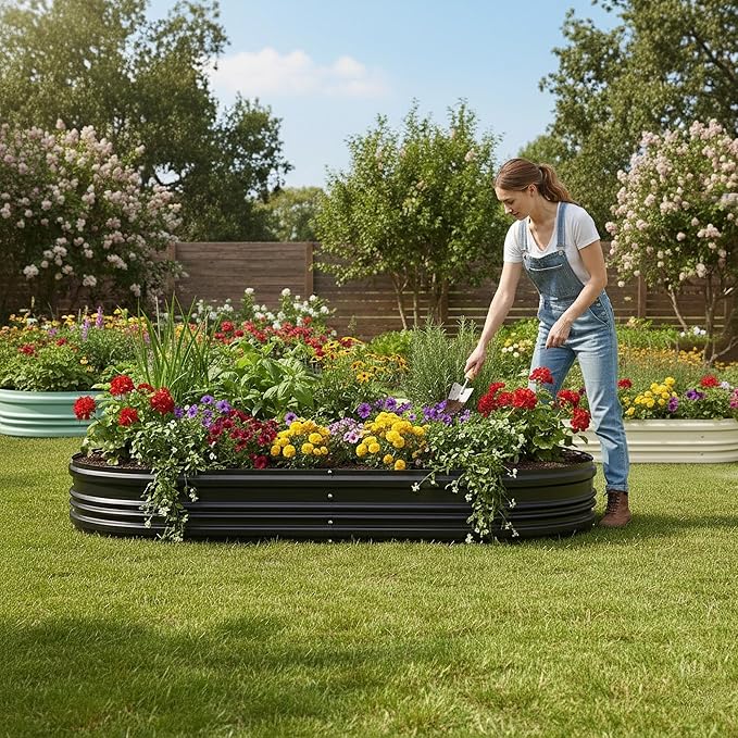 WORKPRO 2PK 8x4x1ft Outdoor Galvanized Raised Garden Bed, Easy Assembly Planter Raised Beds for Vegetable, Flowers, Herbs, Black