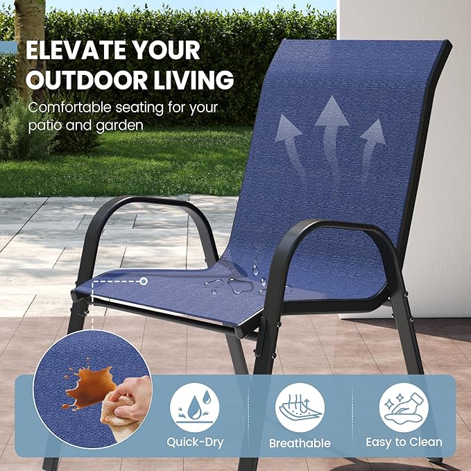 Patio Dining Chairs Set of 4, Outdoor Stackable Dining Chairs High Back for All Weather, Patio Furniture for Backyard, Porch, Garden, Pool Deck (Blue)