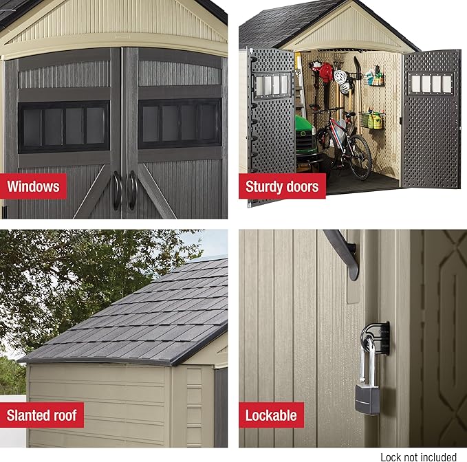 Rubbermaid Resin Outdoor Storage Shed With Floor (7 x 10.5 Ft) Weather Resistant, Brown Gable, Organization for Home/Backyard/Garden Tools/Lawn Mower/Bike Storage/Pool Supplies