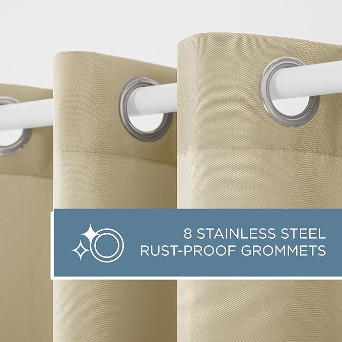 TOWN & COUNTRY BASICS Cabana Solid Heavyweight Indoor Outdoor Curtains, Light Filtering Opacity with Grommet Top, Water Repellent, 2-Pack Set, 54"x96", Natural
