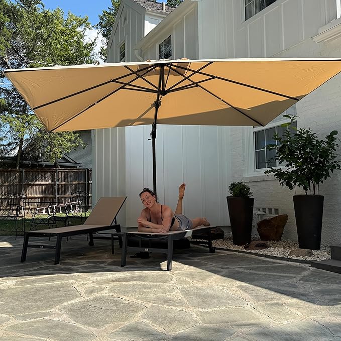 PURPLE LEAF 8.2' X 11.5' Left-right Tilting Patio Umbrella Outdoor Cantilever Swivel Rectangle Umbrella with Tilt Aluminum Offset Umbrella with 360-degree Rotation for Garden Deck Pool Patio Beige