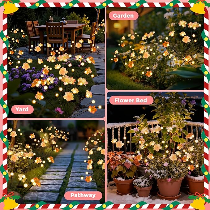 Solar Garden Lights, Warm White LED Swaying Solar Flowers Light for Outside, Waterproof Garden Decor, Outdoor Decorative Lights Yard, Patio, Pathway Decoration Gardening Gifts (4 Pack)