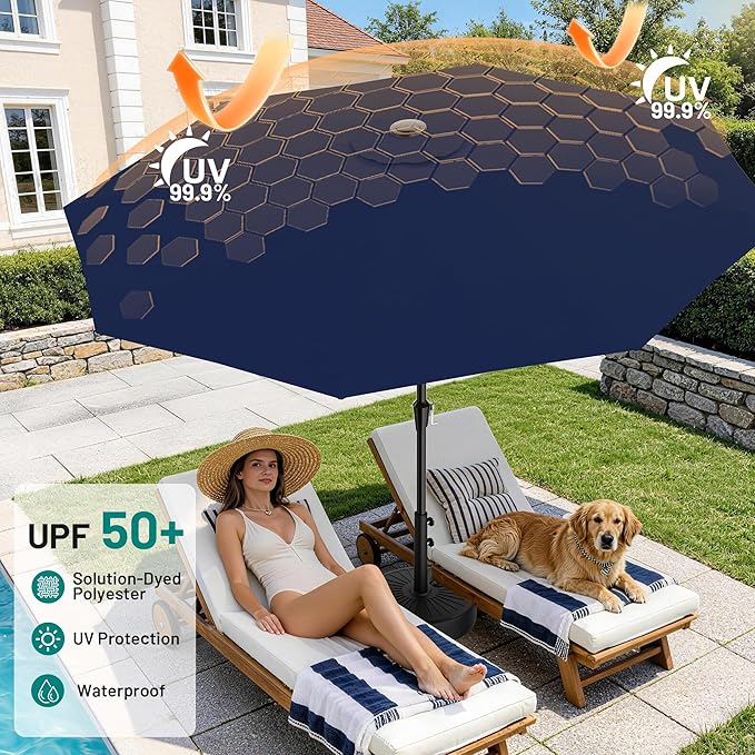 AreShark 9 FT Patio Umbrella for Outdoor, Outdoor Umbrella with Push Button Tilt and Crank, Outdoor Patio Umbrellas with 8 Sturdy Ribs for Market, Garden, Deck, Backyard, Pool (Navy)