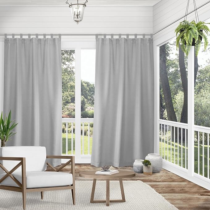 Exclusive Home Cabana Solid Indoor/Outdoor Light Filtering Hook-and-Loop Tab Top Curtain Panel Pair, 54"x120", Cloud Grey