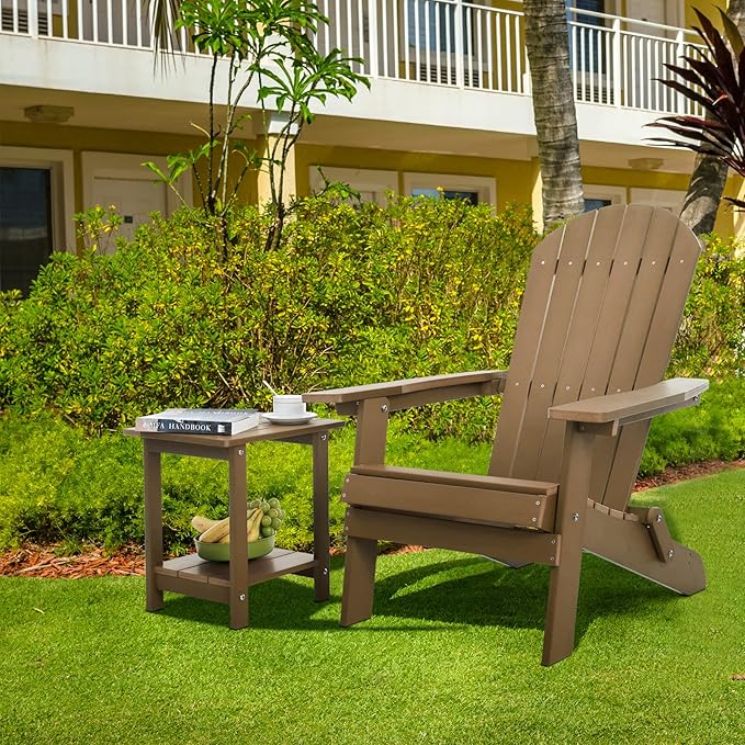 Double Adirondack Outdoor Side Table Weather Resistant, Outdoor Rectangular Patio End Table for Adirondack Chair, Teak