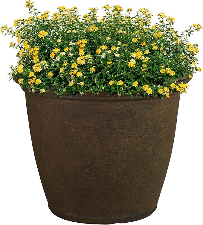 Sunnydaze 20-Inch Anjelica Large Plastic Pot for Plants - Outdoor Double-Walled Large Plastic Planter with Drillable Drainage Holes - Rust