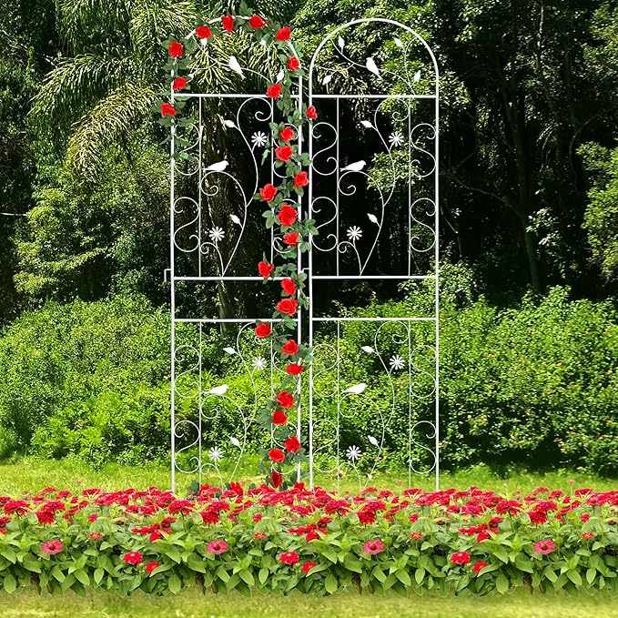 Metal Garden Trellis for Climbing Plants, 2 Pack 86.5" x 19.7" White Plant Trellis Outdoor, Clematis Rrellis Outdoor, Arched Decoration Suitable for lawns, Gard, White