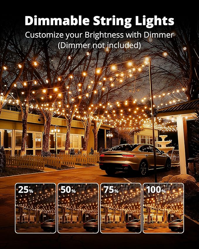 VIPAR LED Outdoor String Lights, 100FT Patio Lights with 32 Edison Shatterproof Bulbs, IPX5 Waterproof Outside Hanging Light Connectable for Backyard Porch Balcony Garden Deck Decor, E12 Base, Black