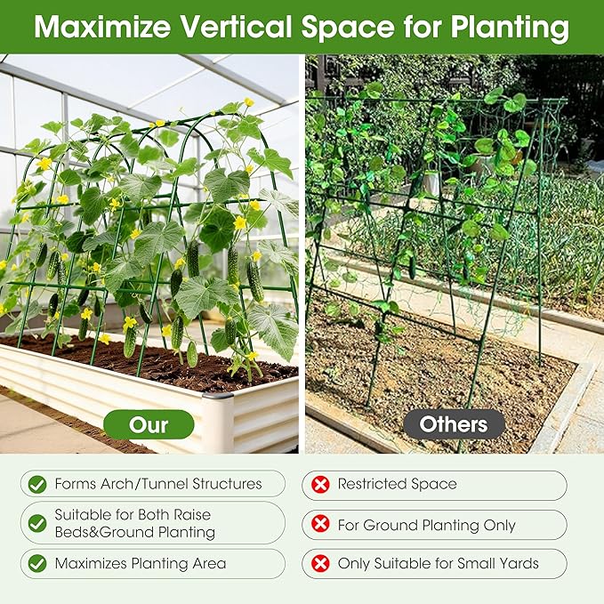 Cucumber Trellis for Raised Bed,U-Shape Garden Trellis for Climbing Plants Outdoor, Metal Arch Vegetables Trellis, Plant Support for Vine (Green, 63" Lx21.6 Wx47.2 H-Large)