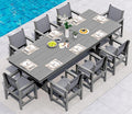 SERWALL 9 Piece Outdoor Dining Set, 84" HDPE Outdoor Large Table and Texilene Chairs for 8，All Weather Patio Dining Furniture Set with Umbrella Hole for Backyard, Garden, Gray