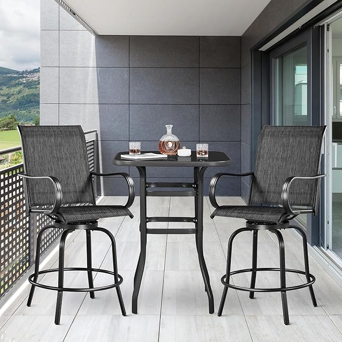Yaheetech Patio Swivel Bar Stools Outdoor Chairs Set of 2 Outdoor High Bistro Stools Outdoor Furniture, All-Weather Patio Stools for Outside, Beach, Lawn, Poolside and Garden, Black