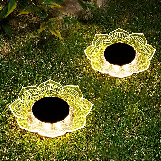 Roaming Acrylic Petal Bury Light 3-Pack Suitable for Gardens, Courtyards, Terraces, Corridors, Alleys, and Pedestrian Walkways (Lotus)