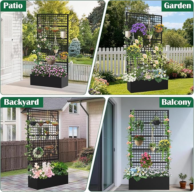 Metal Planter Box with Trellis 36" L x 16" W x 72" H, Raised Garden Bed with Privacy Screen, Privacy Planters for Climbing Plants, Flowers, Vegetables, Fruits
