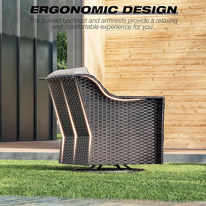 Joyside Wicker Patio Furniture Sets, 9 Pieces Upgraded Large Size Outdoor Furniture with 4 Swivel Rocking Patio Chairs, 3-Seat Sofa, Outdoor Ottoman, Thick Cushions, Wide Armrest, Beige