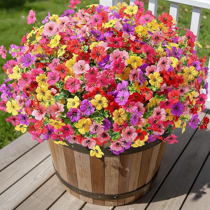 Alupssuc 24 Bundles Artificial Flowers for Outdoors Decoration, UV Resistant Silk Faux Daisy Flora Spring Fake Plastic Plants Greenery for Outside Indoor Yard Home Porch Window Box Decor, Mix 5 Colors