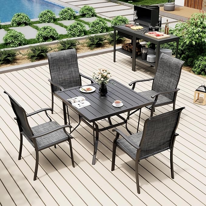 Pamapic 5-Piece Outdoor Dining Set, Patio Dining Set for 4, All-Weather Outdoor Patio Set with 4 Regular Chairs for Garden, Poolside, Deck，Gray