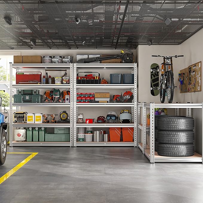 REIBII 2020LBS Garage Shelving Heavy Duty 5 Tier Storage Shelves Adjustable Metal Shelving for Basement, Warehouse, Pantry, Closet, Kitchen, Easy Assembly, 72" H x 35.55" W x 16" D, Galvanized