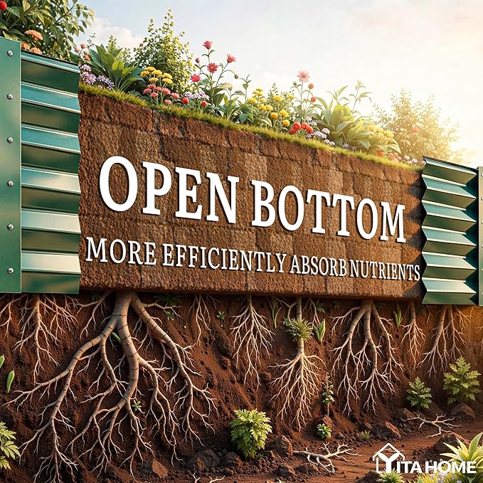 YITAHOME 8x4x1.5ft Large Raised Garden Bed Kit, Galvanized Metal Planter Box with Gloves, Ground Nails & Safety Rubber, Outdoor Above Ground Planters for Plants Vegetables Flowers, Green
