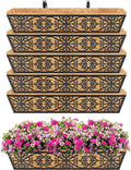 6 Pack 30 Inch Window Boxes Planters Railing Planter Box with Adjustable Brackets & Coco Liners Fabric Plant Grow Bags Deck Railing Planter Boxes Balcony Hanging Flower Box for Outdoor Plants