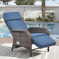 Zero Gravity Wicker Patio Recliner Chair - Wicker Outdoor Lounge Chair with Adjustable Backrest & Footrest, All Weather Outdoor Reclining Chairs with Thick Cushion for Pool Deck Blue
