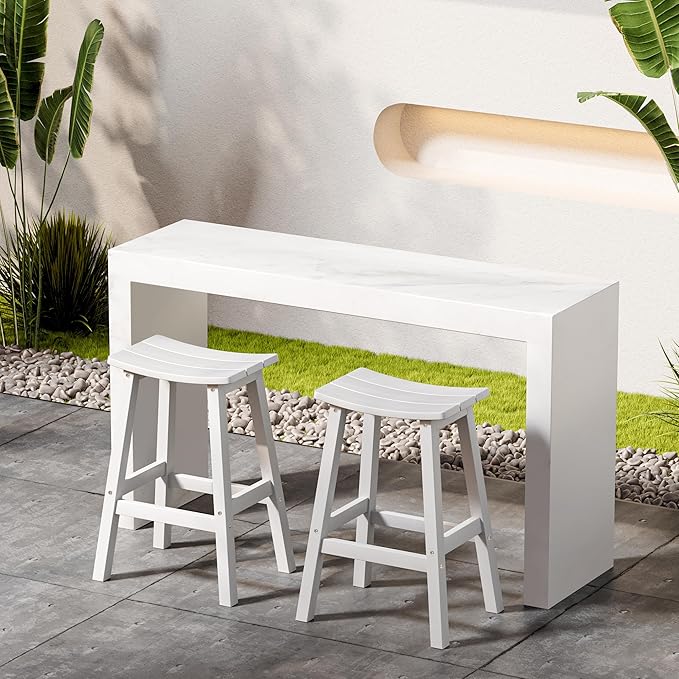 Stoog Weatherproof Bar Stools Set of 4, 28" Height Patio Bar Stools, Easy to Clean and Maintain, for Bar, Kitchen Counter, Deck, and Patio, White