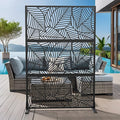 Casaphoria 72" H x 47" W Metal Outdoor Privacy Screen, Freestanding Decorative Divider for Patio, Deck, Balcony, and Garden with Stable Base, Black Leaves