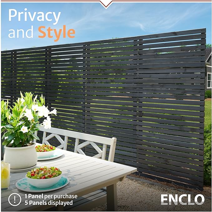 6ft H x 3.1ft W (1 Panel) No Dig Enclo Aspen Charcoal Wood Privacy Screen, Decorative Patio Privacy Screen, Great to Hide Trash Cans, Outdoor Privacy Fence Panel, Air Conditioner Fence, EC18042